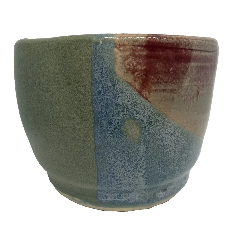 Handmade Studio Pottery Matcha Tea Bowl Chawan Signed Tri-Color Drip Glaze